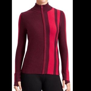 Athleta Full Zip Mock Neck Cardinal Stripe Sweater